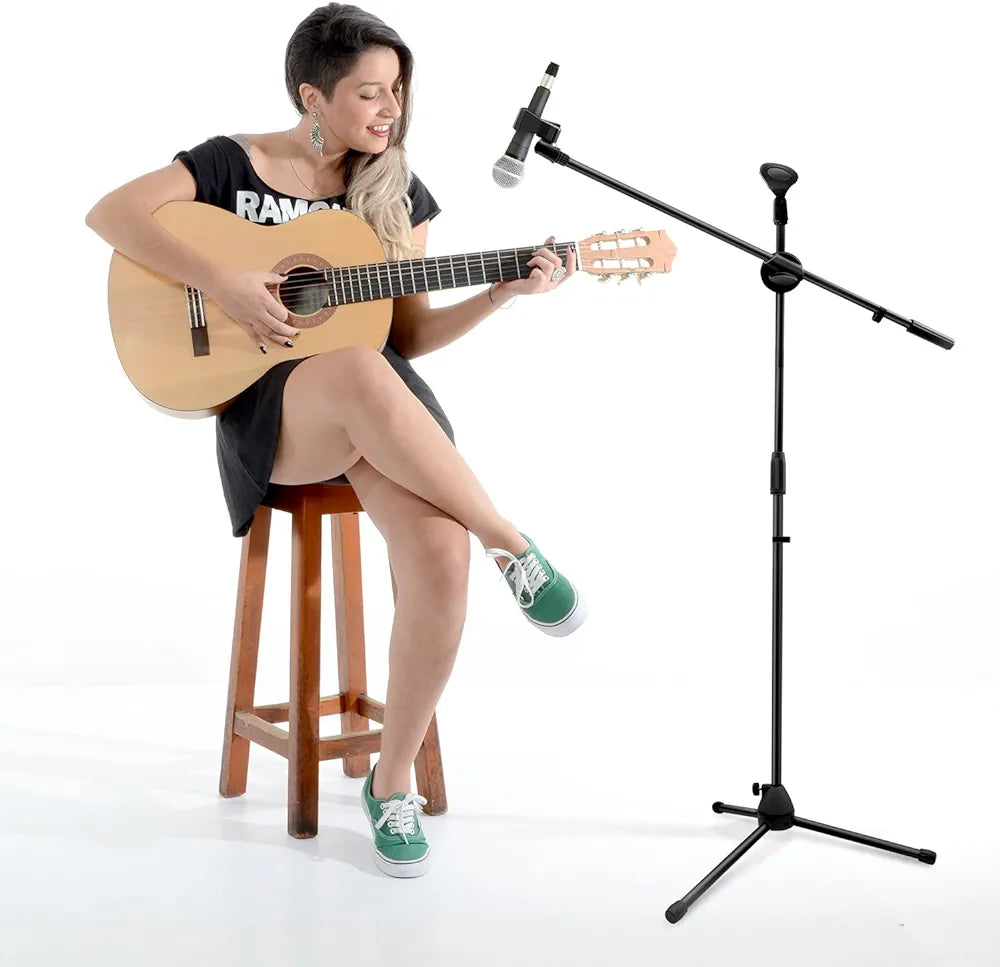 Microphone Stand, Ohuhu Tripod Boom Mic Stands, Dual Mic Clip, Collapsible, Black