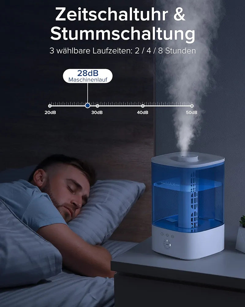 Maxcio 3.5 L Humidifier Children's Room, Top-Fill Ultrasonic RGB Night Light Humidifier, BPA-Free Aroma Diffuser, 360° Steam Nozzles, Running Time up to 40 Hours, 28 dB Super Quiet for Bedroom Plants