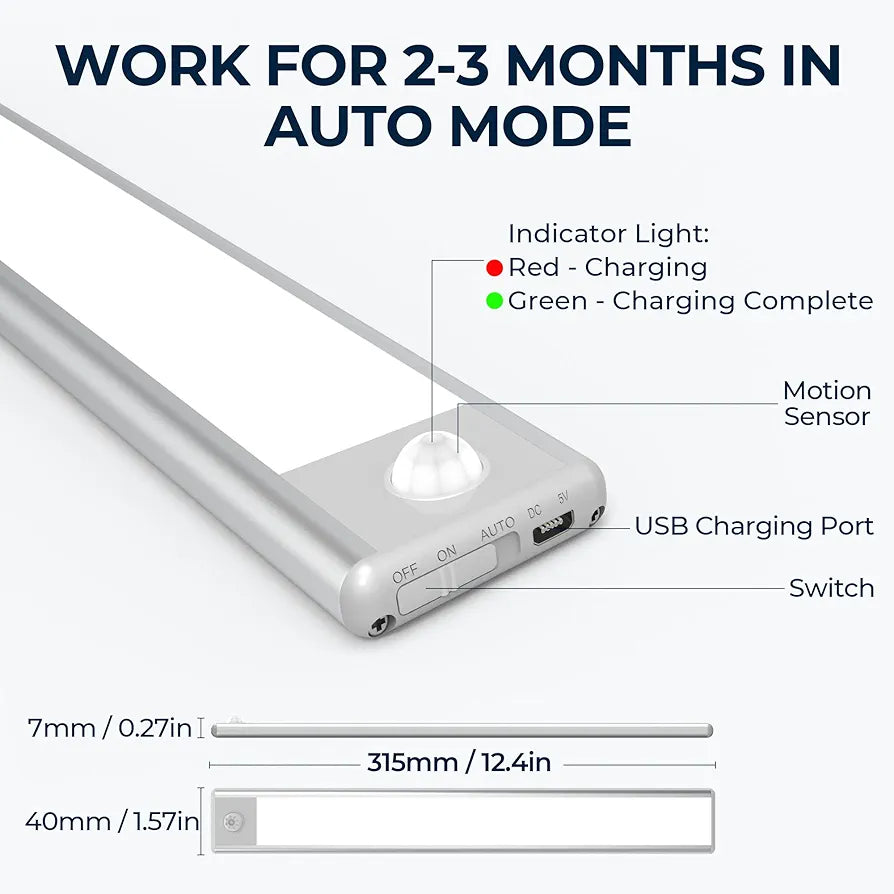 HEDORANCE Under-Unit Light Kitchen Cabinet Lights, LED Motion Sensor with Non-Contact Sensor Ultra Thin Wardrobe Lamps Auto On/Off with Stick-on Magnetic Strip USB Connection