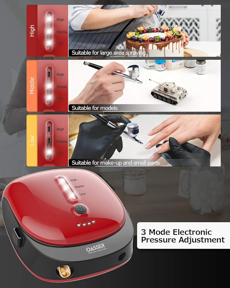 Oasser Airbrush Compressor Kit, Dual Action Airbrush Suit with Rechargeable 1000mAh Lithium Battery, 0.3mm Nozzle and 7CC Cup, Spray Airbrush Gun for Model, Tattoo, Manicure, Cake, Cosmetics, Painting