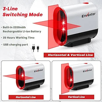 Enventor Rechargeable Laser Level,Li-ion Battery Laser Level Self Leveling with Pulse Mode