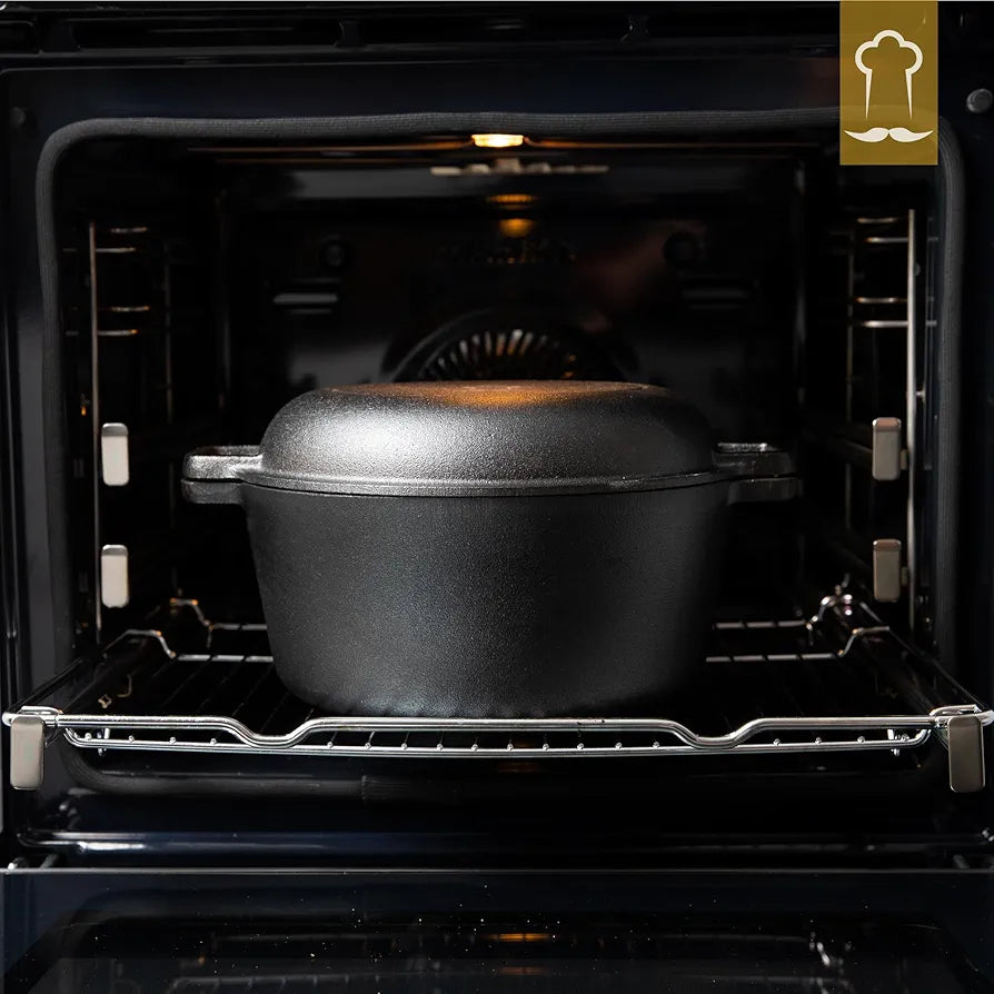 Chefarone Cast Iron Pot 2-in-1 with Proofing Basket and Dough Scraper. Bread Baking Mould with Lid, 4.6 Litres, Roasting Dish with Lid, Oven Safe, Cast Iron Pot, Bread Baking at Home, Cast Iron Pan