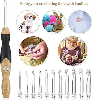 Lighted Crochet Hook Set - 11 Size Interchangeable Heads 2.5mm to 8.0mm with Latest Bag,USB Rechargeable LED Lighted Crochet Hook Set for Arthritic Hands (Black Bag Purple Handle