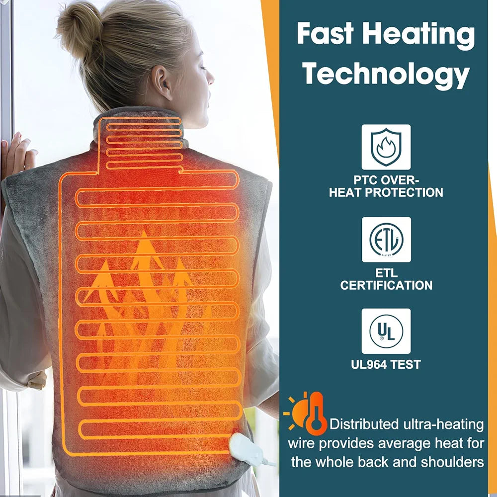 Heating Pad for Back Relaxation - Electric Heating Pad for Shoulders and Neck - Wearable Wrap Around Heat Pads - 24"x33" Fast Heated Wrap with 6 Temperature Settings, 1.5H Auto Shut Off,