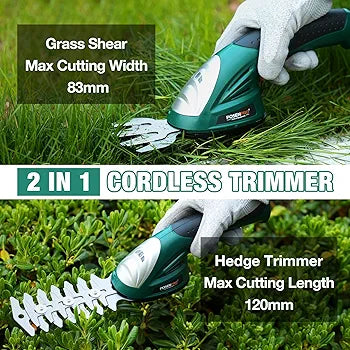 POSENPRO 7.2V 2-in-1 Cordless Hedge Trimmers Electric Grass Trimmer Shrubbery Trimmer Handheld Shrub Shear Rechargeable Lithium-Ion Built-in Battery