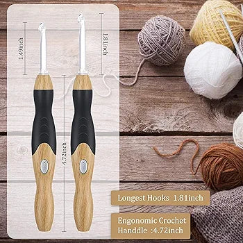 Lighted Crochet Hook Set - 11 Size Interchangeable Heads 2.5mm to 8.0mm with Latest Bag,USB Rechargeable LED Lighted Crochet Hook Set for Arthritic Hands (Black Bag Purple Handle