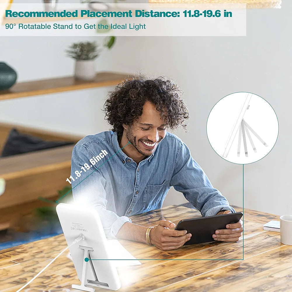 Light Therapy Lamp, Ultra-Thin UV-Free 10000 Lux Therapy Light, Timer Function, Adjustable Brightness Levels, Two Color Temperature, 90° Rotatable Stand for a Happy Life