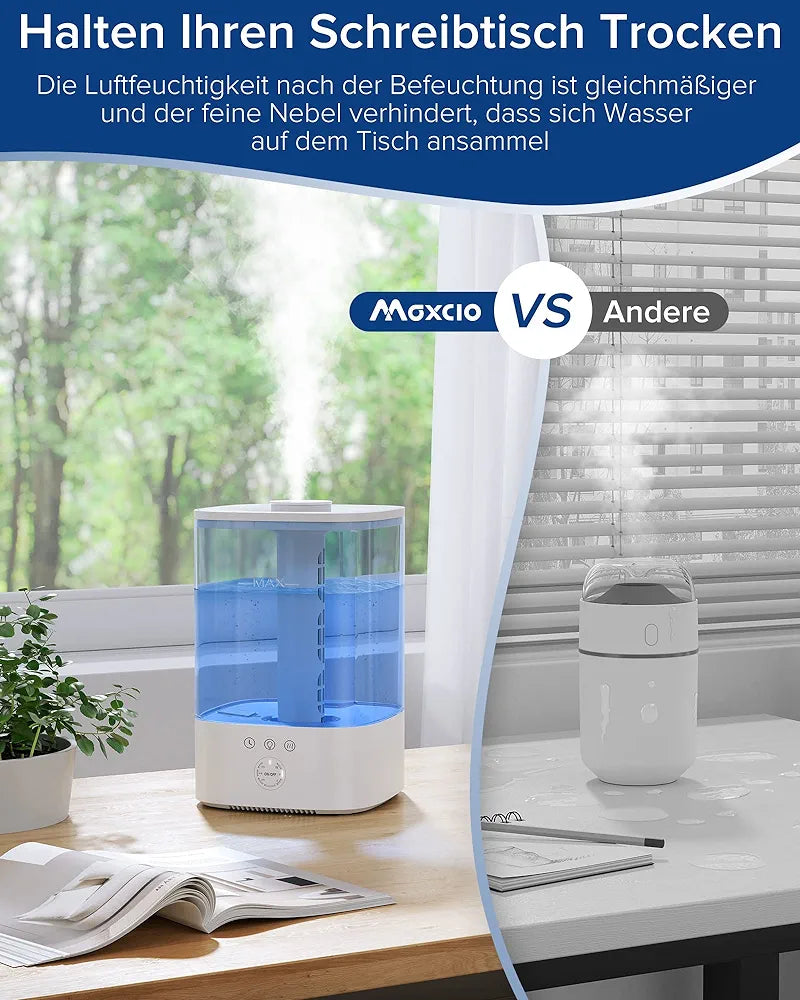 Maxcio 3.5 L Humidifier Children's Room, Top-Fill Ultrasonic RGB Night Light Humidifier, BPA-Free Aroma Diffuser, 360° Steam Nozzles, Running Time up to 40 Hours, 28 dB Super Quiet for Bedroom Plants