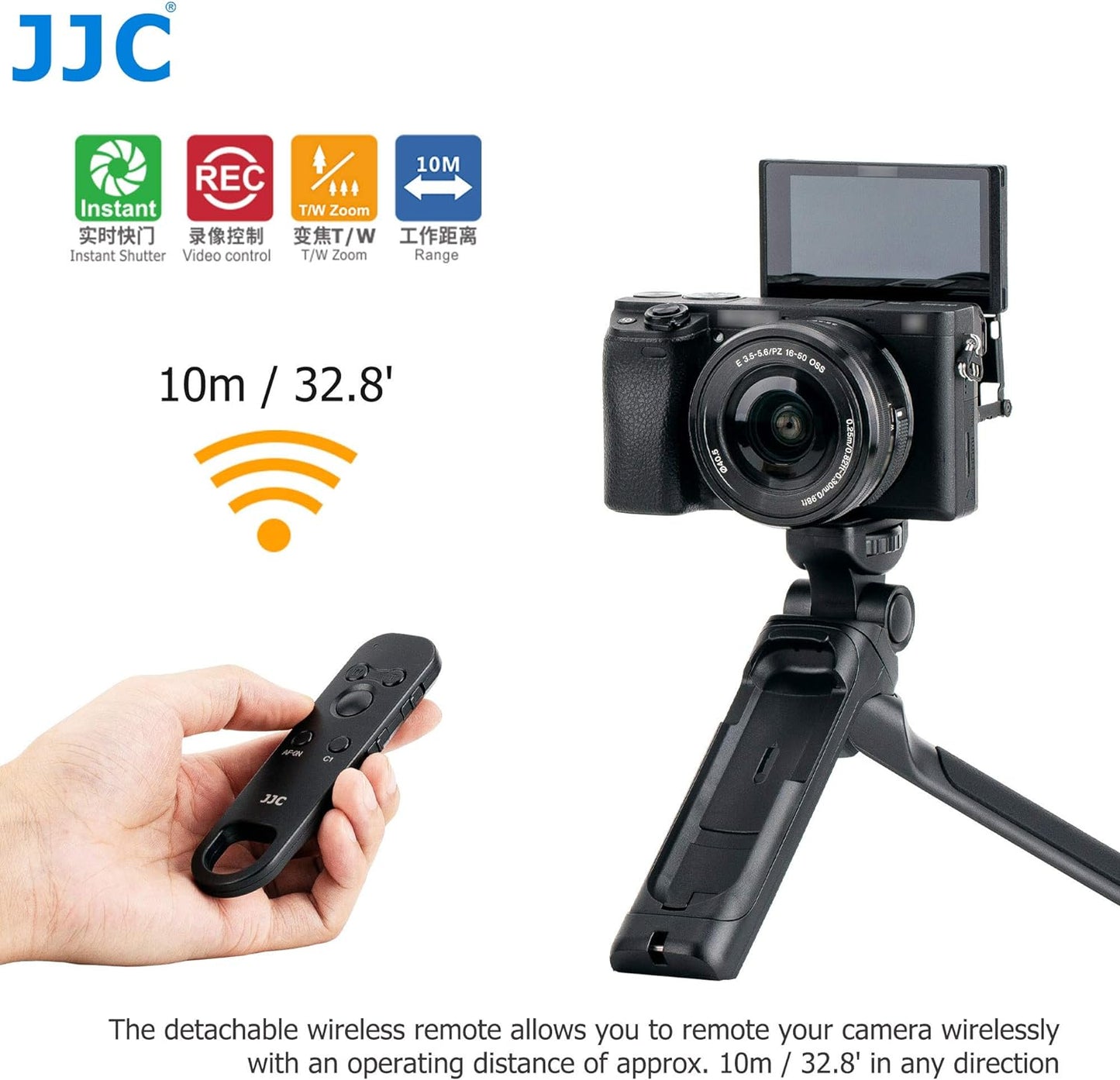 JJC Shooting Grip Detachable Bluetooth Remote for Sony ZV-E1 ZV-E10 ZV-1 ZV-1F A6600 A6400 A6100 RX100VII RX0II FX30 A7C A7SIII A7III A7RIII A7RIV A7RV fits Vlogger Replaces GP-VPT2BT Mini Tripod Grip