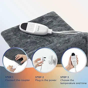 Bedsure Electric Heat Pad Fleece - Heating Pads for Back Neck Shoulder and Stomach, 1.5 Hours Auto Shut Off, Overheating Protection, 6 Temperature Levels, 30x60cm, Grey