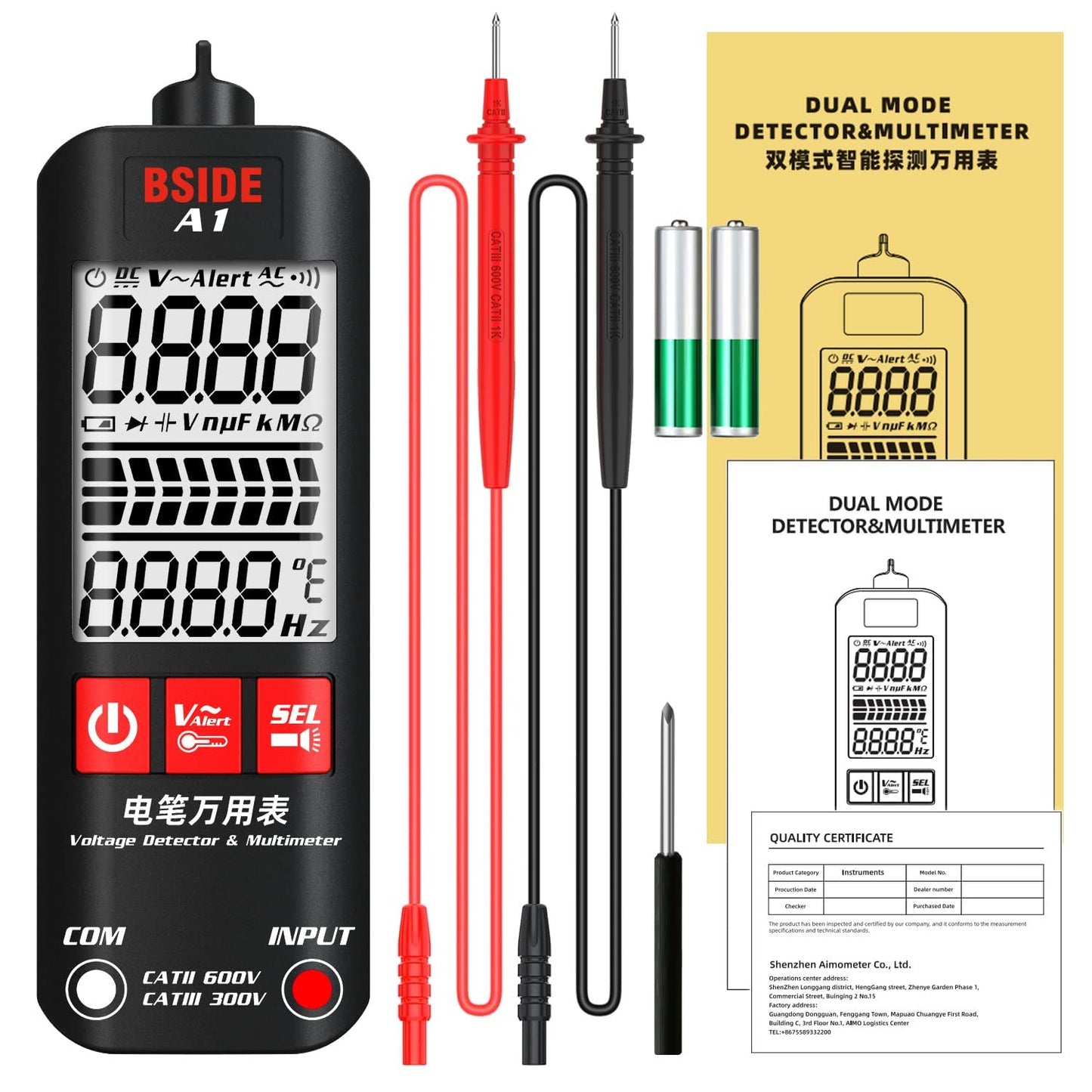 BSIDE A1 Voltage Tester Multimeter 3-Results Display Pocket Smart Voltmeter