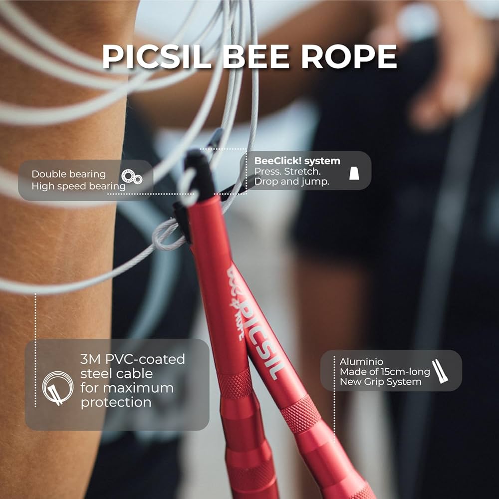 PICSIL - BEE High Speed Skipping Rope | Aluminum & Double Bearing System | Self-Adjusting for Cross Training, Boxing & Fitness | Lightweight 7.4oz | Adaptable for Men, Women & Children |