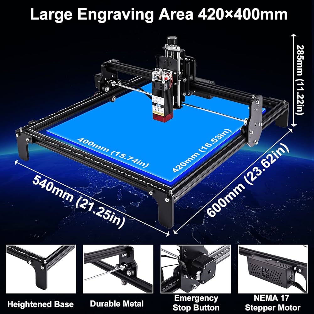 Laser Engraver 4240, 20W Laser Engraving Cutting Machine, Laser Machine 5W Output Power, Laser Cutter for Metal and Wood with 16.5”x15.75” Large Engraving Cutting Area (420x400mm)