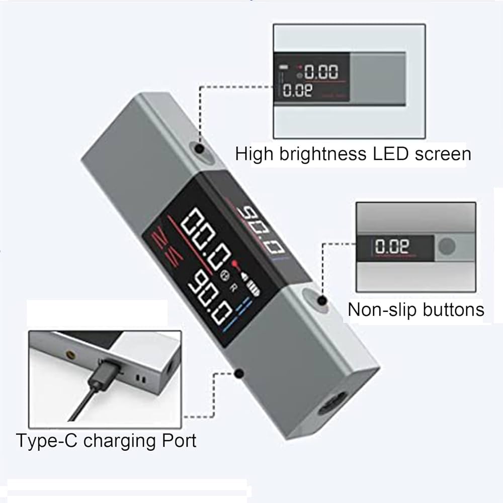 Digital Inclinometer, Protractor Laser Er-Laser Ruler with Bi-Directional L-As-er Marking, Real Time Protractor with Double-Sided High Definition LED Screen for Home