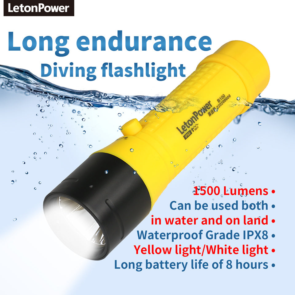 Hunter B100 Diving Flashlight (1500 Lumens/Spotlight Diving Light)