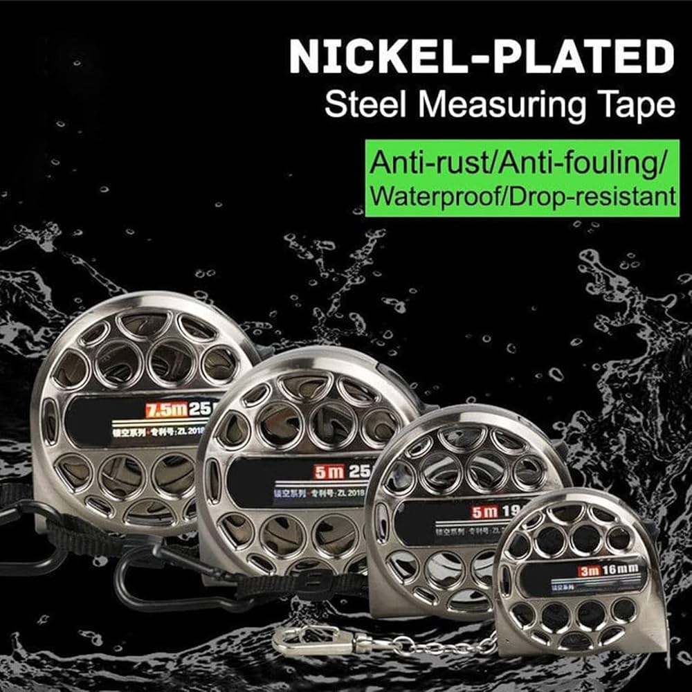 Stainless Steel Anti-Corrosion Retractable Metric Ruler, Hollow Design Anti-Corrosion Measure Tape, Cinta Metrica (B-5m Long 19mm Wide)