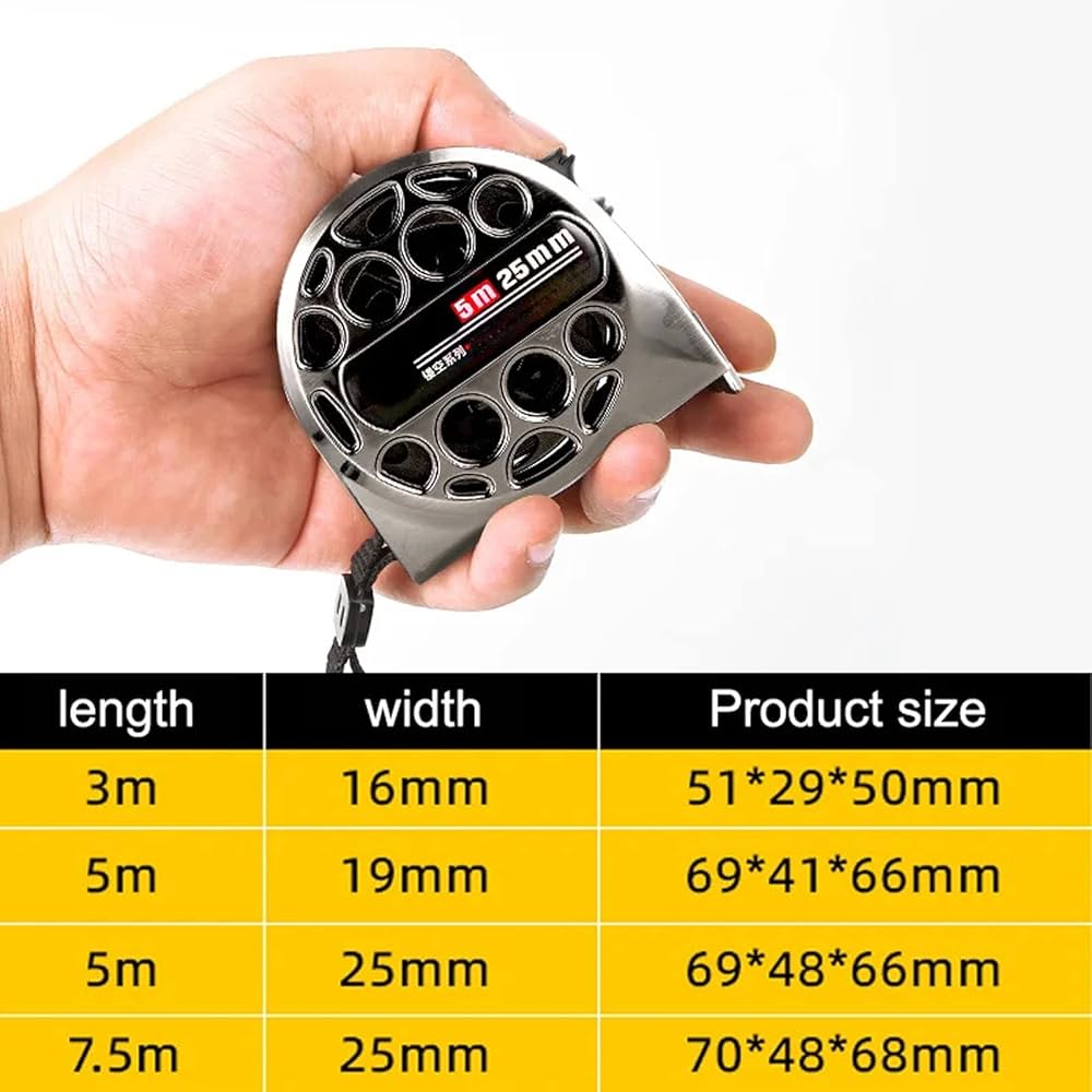 Stainless Steel Anti-Corrosion Retractable Metric Ruler, Hollow Design Anti-Corrosion Measure Tape, Cinta Metrica (B-5m Long 19mm Wide)