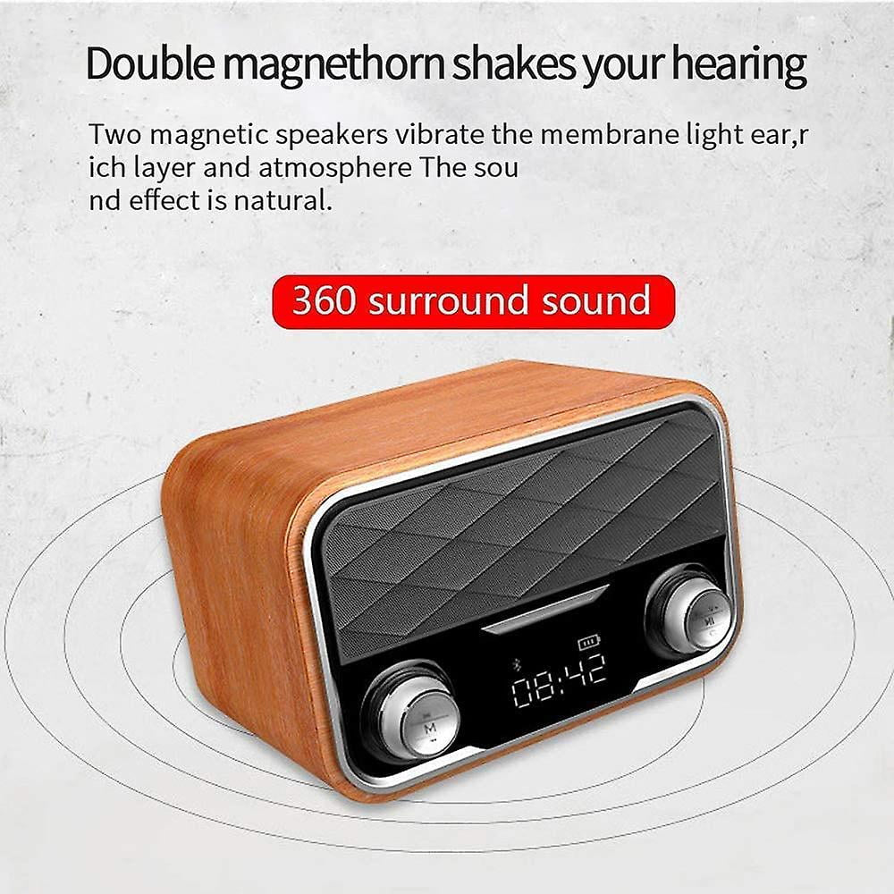 Portable Wireless Bluetooth Speaker Urround Stereo Sound Wooden Subwoofer 2 Speakers FM Radio for PC, Mobile Phone, Laptop TF Card AUX USB,Light wood