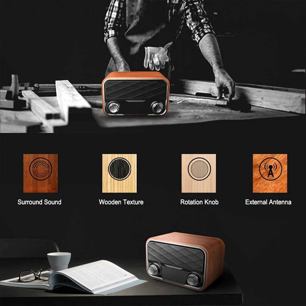 Portable Wireless Bluetooth Speaker Urround Stereo Sound Wooden Subwoofer 2 Speakers FM Radio for PC, Mobile Phone, Laptop TF Card AUX USB,Light wood