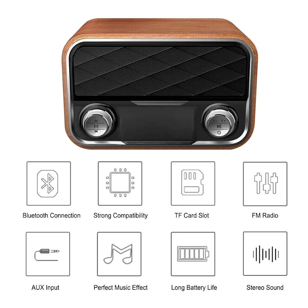 Portable Wireless Bluetooth Speaker Urround Stereo Sound Wooden Subwoofer 2 Speakers FM Radio for PC, Mobile Phone, Laptop TF Card AUX USB,Light wood