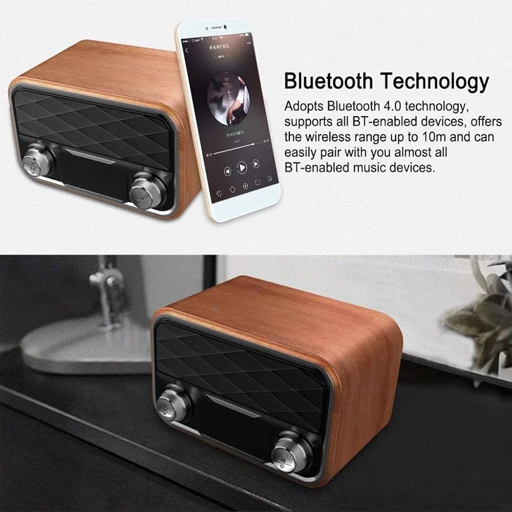 Portable Wireless Bluetooth Speaker Urround Stereo Sound Wooden Subwoofer 2 Speakers FM Radio for PC, Mobile Phone, Laptop TF Card AUX USB,Light wood