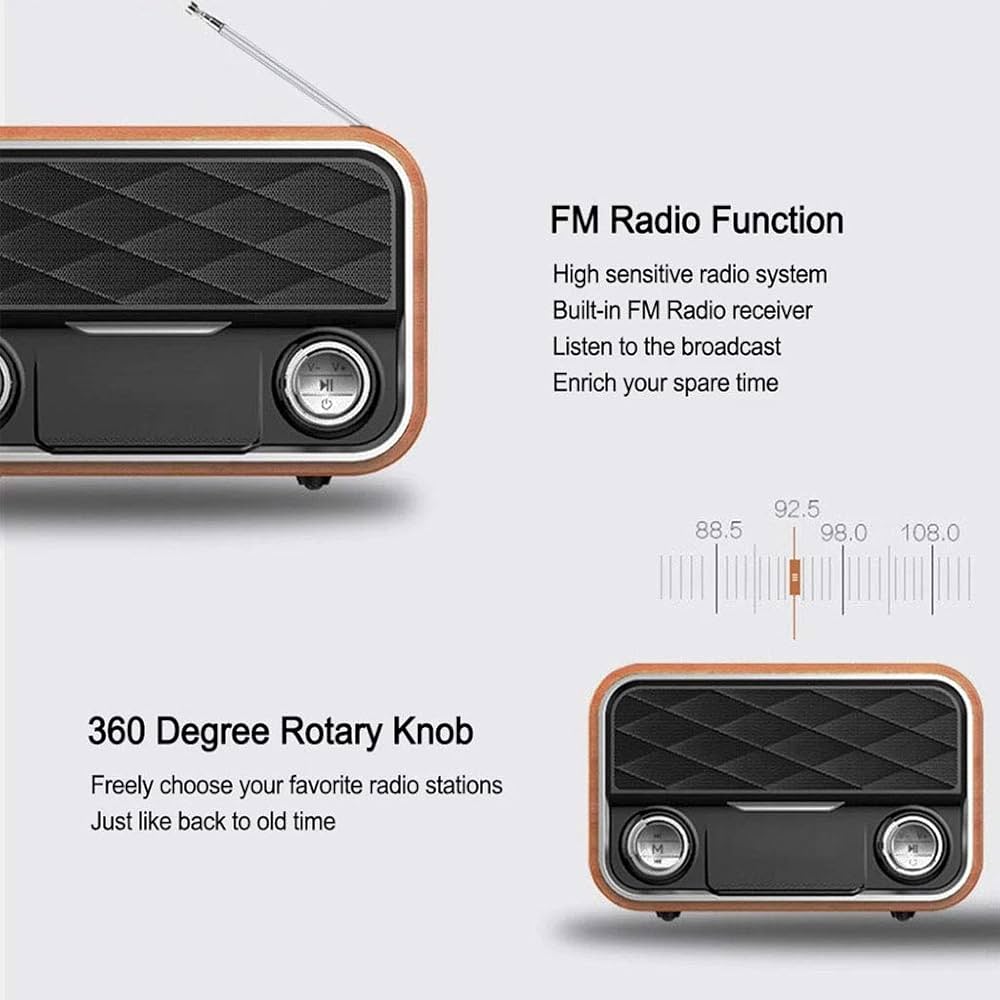 Portable Wireless Bluetooth Speaker Urround Stereo Sound Wooden Subwoofer 2 Speakers FM Radio for PC, Mobile Phone, Laptop TF Card AUX USB,Light wood