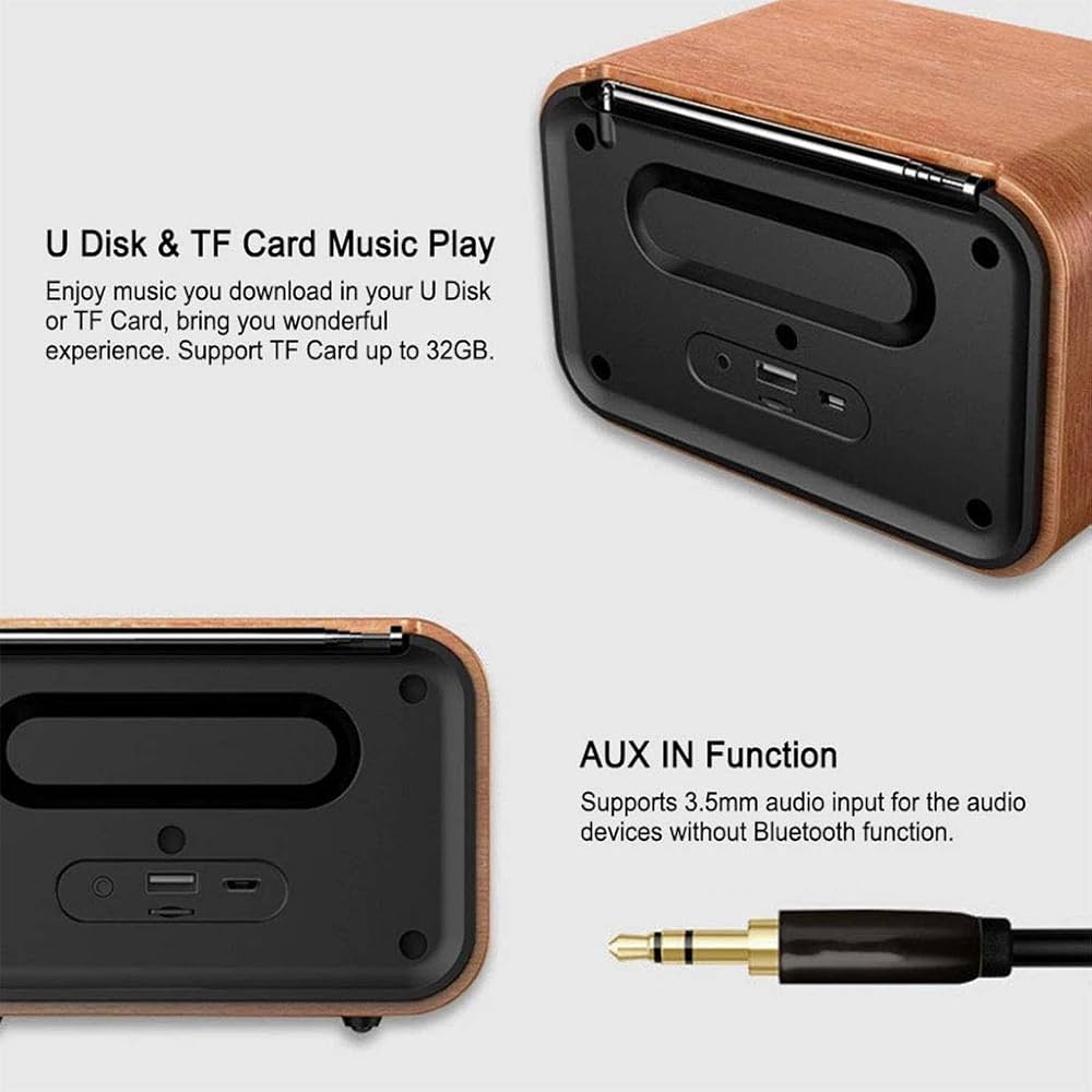 Portable Wireless Bluetooth Speaker Urround Stereo Sound Wooden Subwoofer 2 Speakers FM Radio for PC, Mobile Phone, Laptop TF Card AUX USB,Light wood