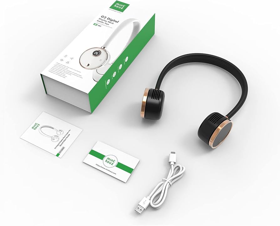 Minthouz Portable Neck Fan, 3 Speeds Wearable Personal Fan Hands Free Bladeless Fan, 2000mAh Rechargeable Battery Operated USB Fan 360° Cooling Fan Around Neck for Outdoor, Travel, Home,Office - Black