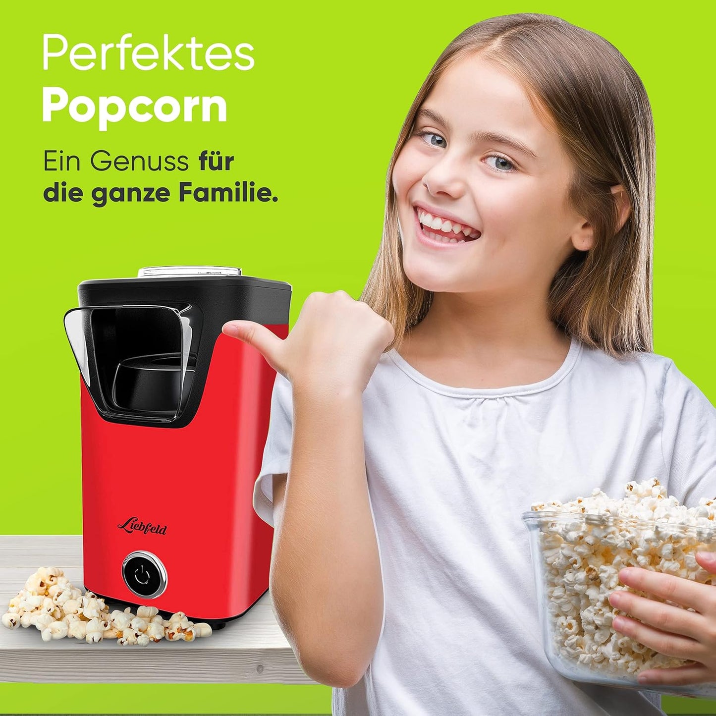 Liebfeld Popcorn Machine for Home - Popcorn Maker Machine incl. Popcorn Guide (English Language Not Guaranteed) Popcorn Maker Without Grease & Oil - Popcorn Popper