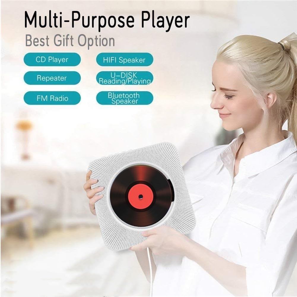 Desktop Portable CD Player kc-808 with Bluetooth and remote- Multifuctional Wall Mounted Built in HiFi Speakers aAudio Boombox Control Input Output with Pulling Switch
