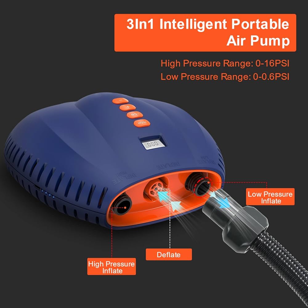BEWELLAERO Rechargeable Paddle Board Pump,16PSI SUP Air Pump with Intergrated Battery, Portable ISUP Inflator & Deflator for Inflatable Kayak, Tent, Boat, Mattress