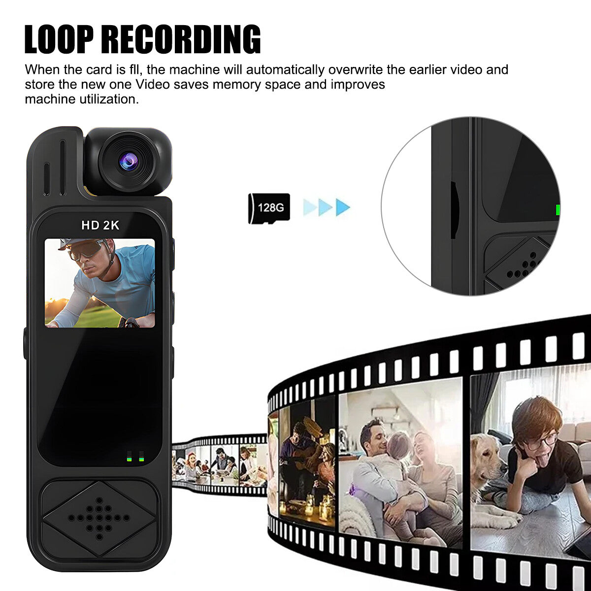 Mini Action Camera 2K 1080P Police Body Recorder Night Vision Back Clip Video DV