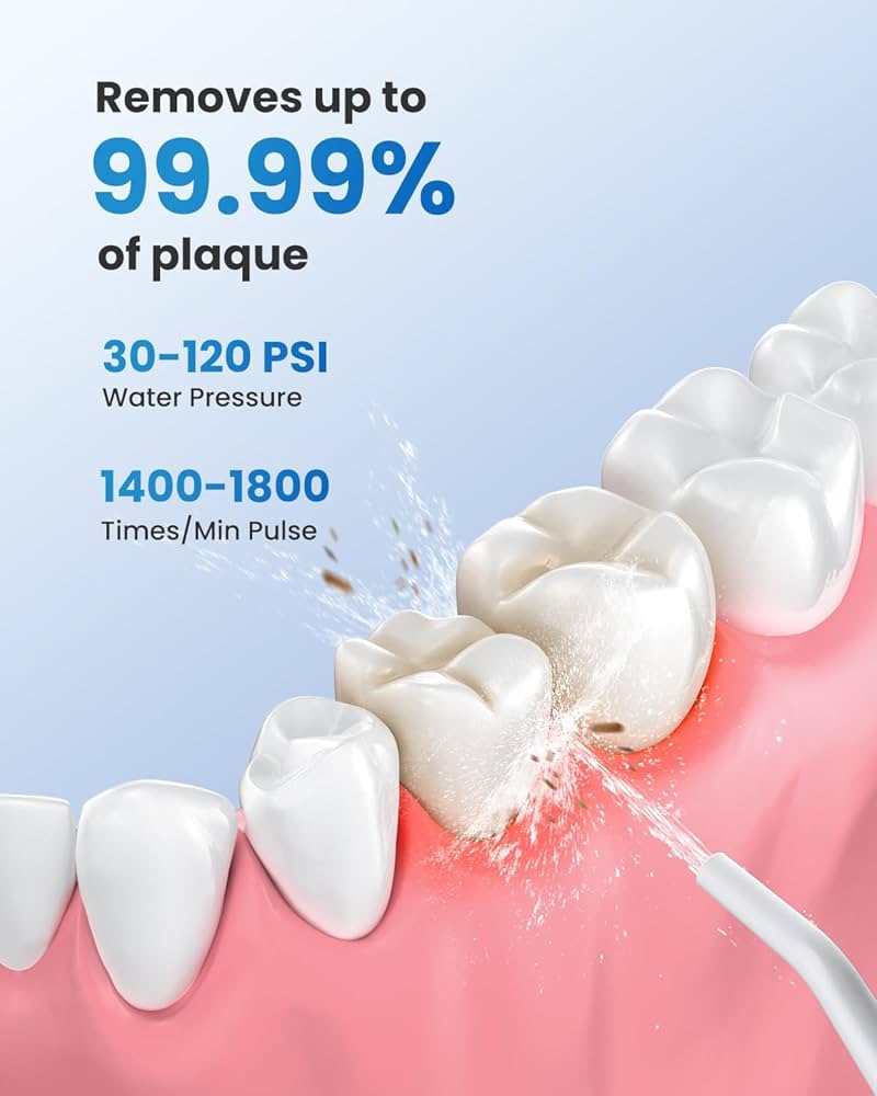 RENPHO Water Flosser for Teeth Cordless, Portable IPX7 Waterproof Oral Irrigator with 4 Modes 5 Jet Tips, 300ML Teeth Cleaner Plaque Removal Tool for Travel Home Cleaning, USB Rechargeable