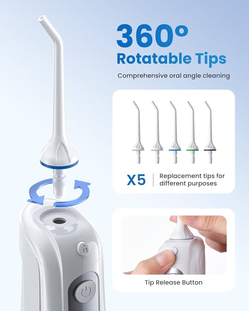 RENPHO Water Flosser for Teeth Cordless, Portable IPX7 Waterproof Oral Irrigator with 4 Modes 5 Jet Tips, 300ML Teeth Cleaner Plaque Removal Tool for Travel Home Cleaning, USB Rechargeable