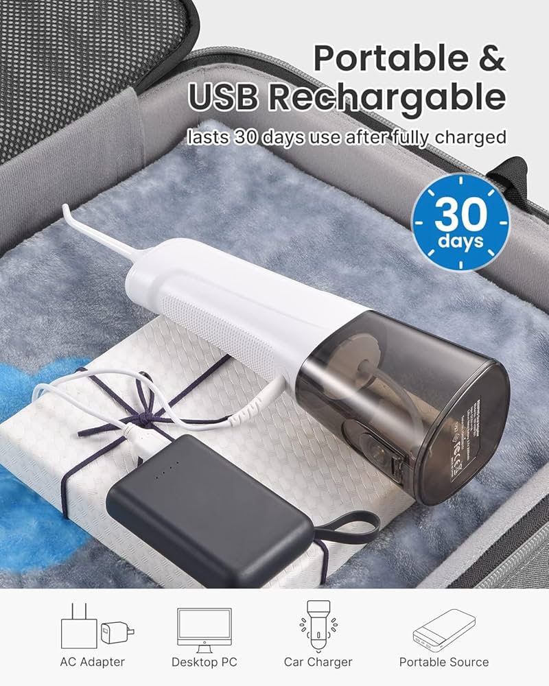 RENPHO Water Flosser for Teeth Cordless, Portable IPX7 Waterproof Oral Irrigator with 4 Modes 5 Jet Tips, 300ML Teeth Cleaner Plaque Removal Tool for Travel Home Cleaning, USB Rechargeable