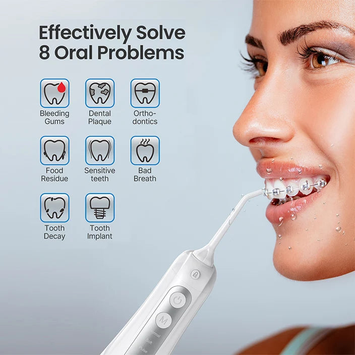 RENPHO Water Flosser for Teeth Cordless, Portable IPX7 Waterproof Oral Irrigator with 4 Modes 5 Jet Tips, 300ML Teeth Cleaner Plaque Removal Tool for Travel Home Cleaning, USB Rechargeable
