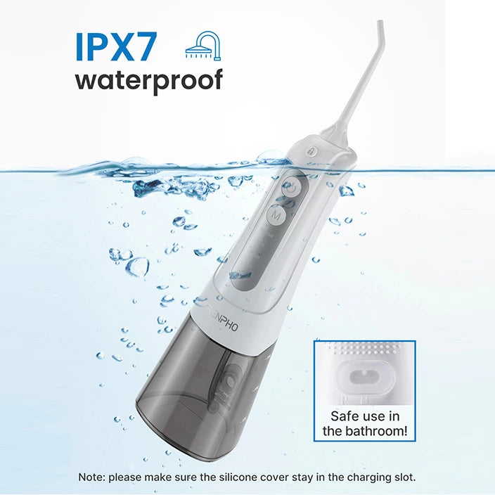 RENPHO Water Flosser for Teeth Cordless, Portable IPX7 Waterproof Oral Irrigator with 4 Modes 5 Jet Tips, 300ML Teeth Cleaner Plaque Removal Tool for Travel Home Cleaning, USB Rechargeable