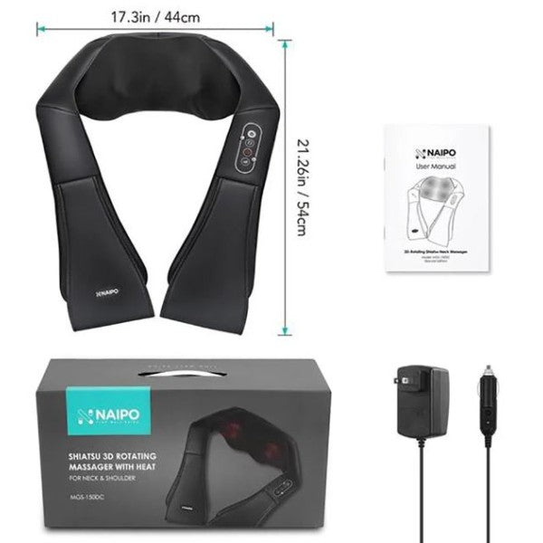 Naipo Shoulder & Neck Shiatsu Kneading Massager, Black - MGS-150DC