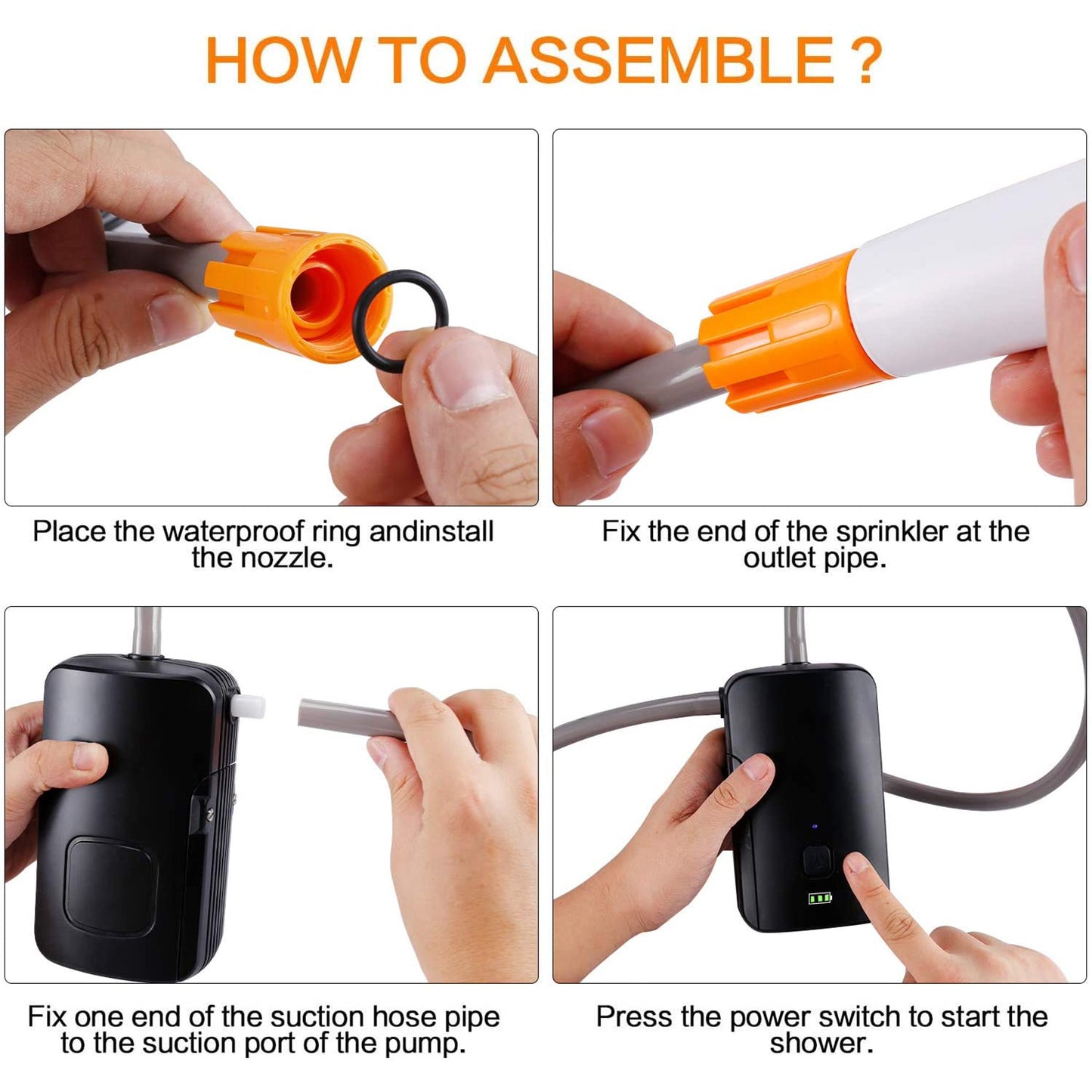 Portable Camping Shower Set, IPX6 Waterproof Built-in 4400mAh USB Rechargeable Battery Shower Pump