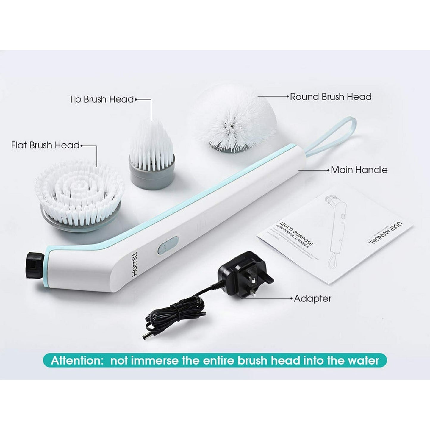 Homitt Electric Spin Scrubber, Mini Brush for 90-min Use, Cordless Power Tub Shower Scrubber with 3 Replaceable Cleaning Heads for Bathtub, Kitchen, Sink, Floor, Toilet