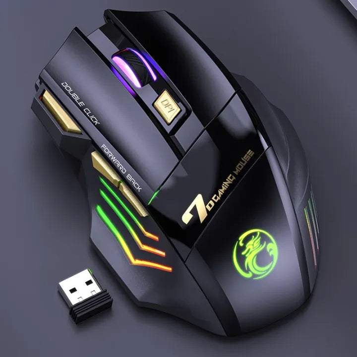 Mute Ergonomic Gaming Mouse iMice GW-X7 7 Buttons Rechargeable RGB Wireless Adjustable DPI Ergonomic Gaming Office Mice (black)