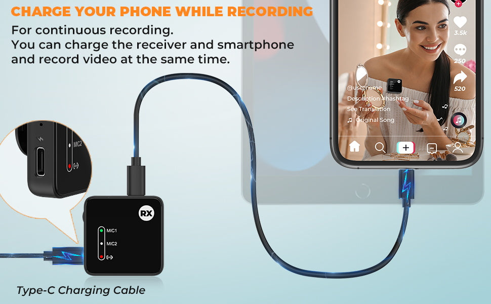 Set of 2 Wireless Lavalier Mini Microphones with Tiny Receiver and Charging case, Compatible for iPhone, iPad, Android & DSLR Camera, Lav Lapel Mic for Interview, Tiktok Live Stream, Video Recording