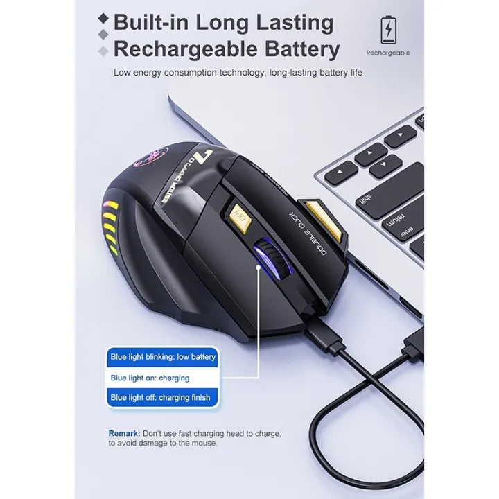 Mute Ergonomic Gaming Mouse iMice GW-X7 7 Buttons Rechargeable RGB Wireless Adjustable DPI Ergonomic Gaming Office Mice (black)
