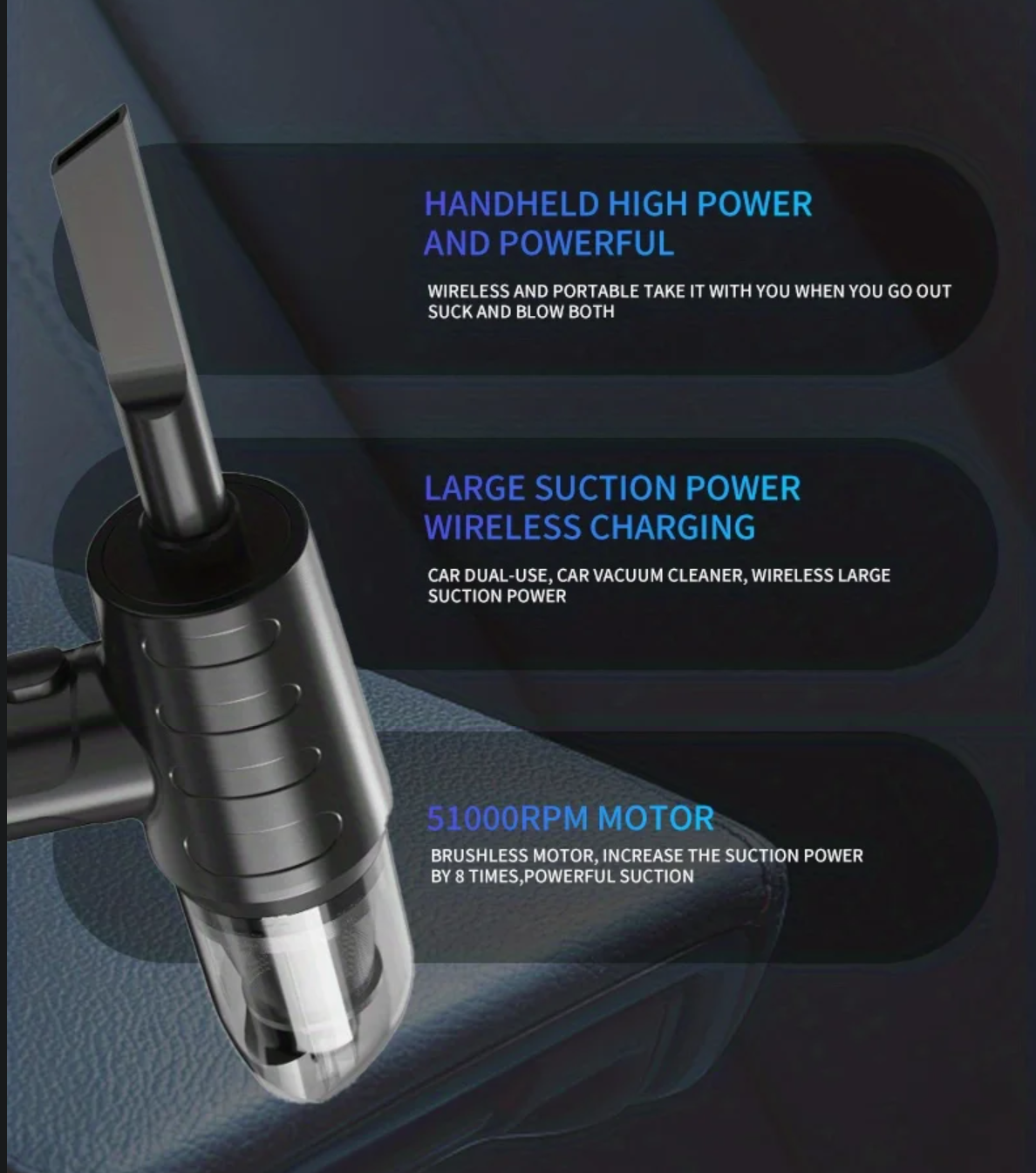Car Vacuum Cleaner Air Duster Blower 2in1 USB 6000mAh 7200Pa -
