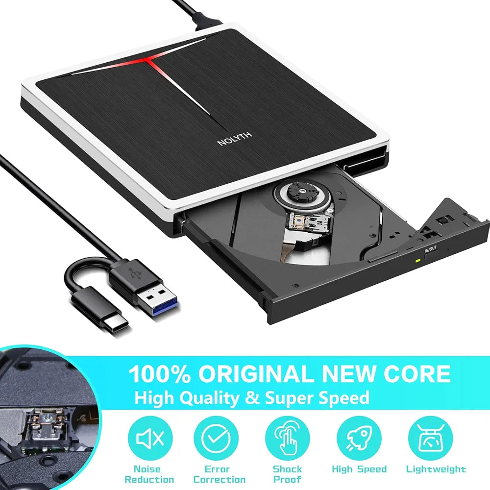 NOLYTH External DVD Drive, CD Drive External USB, DVD Drive External with SD TF 2 USB Ports, Portable External Optical Drives, DVD Burner, External CD Drive External for Laptop, Mac, PC, Windows
