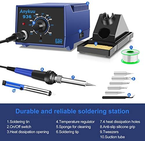 Anykuu 60W Soldering Station with C/F Switch with Temperature Setting 200~480℃, Plug-in Anti-Static Soldering Stations for Beginners and Professionals