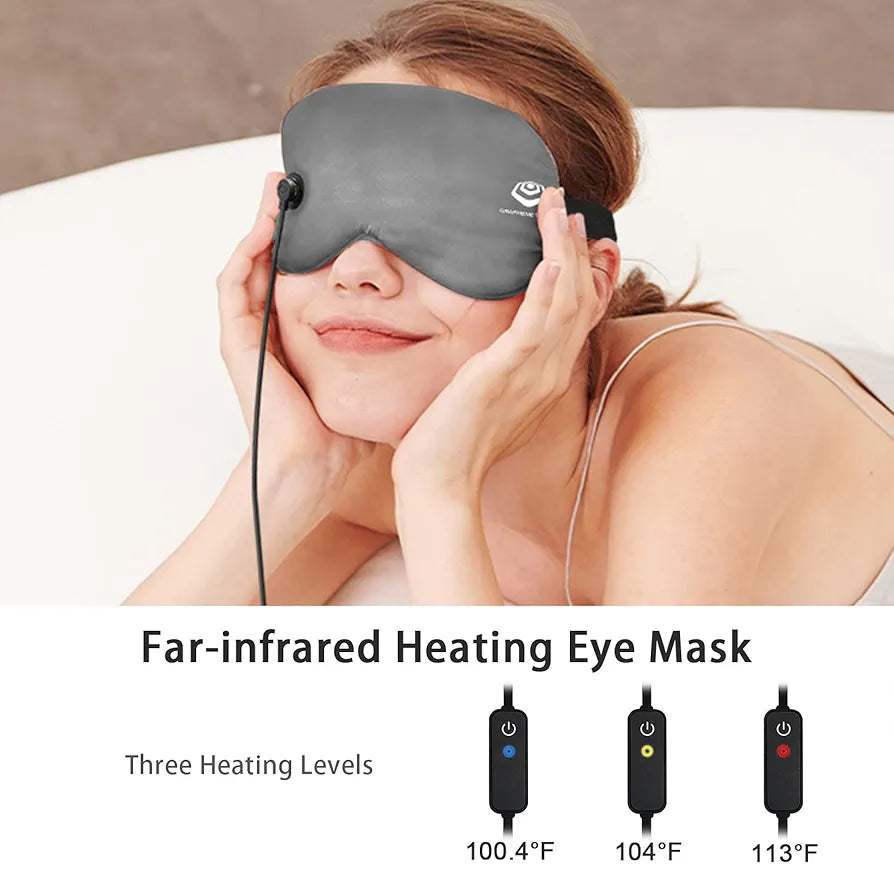 GRAPHENE TIMES Silk Eye Mask, Heated Eye Mask with Far-Infrared Physical Therapy by Electricity,3 Temperature Control Warm Therapeutic for Blepharitis, Eye Strain and Dry Eye