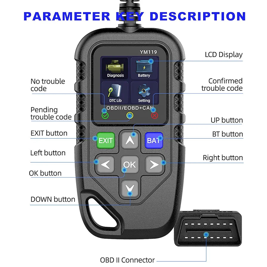 Diabit YM119 OBD2 Scanner Diagnostic Tool Enhanced Vehicle Code Reader Professional OBDII Diagnostic Code Reader Tool for Check Engine Light