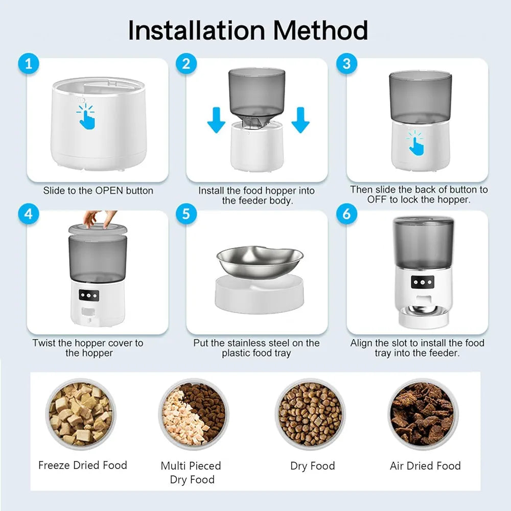 Automatic 4L Cat Feeders, Smart Pet Feeder with Stainless Steel Bowl, Pet Dry Food Dispenser with Time & Portion Control, Low Food & Blockage Sensor, up to 15 Meals Per Day