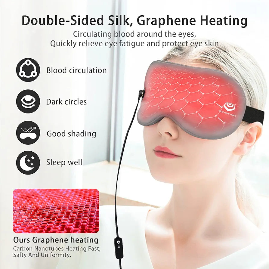 GRAPHENE TIMES Silk Eye Mask, Heated Eye Mask with Far-Infrared Physical Therapy by Electricity,3 Temperature Control Warm Therapeutic for Blepharitis, Eye Strain and Dry Eye